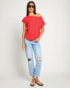 Pomegranate $|& SEAS Edgewater Off The Shoulder Tee - UGC On Fig