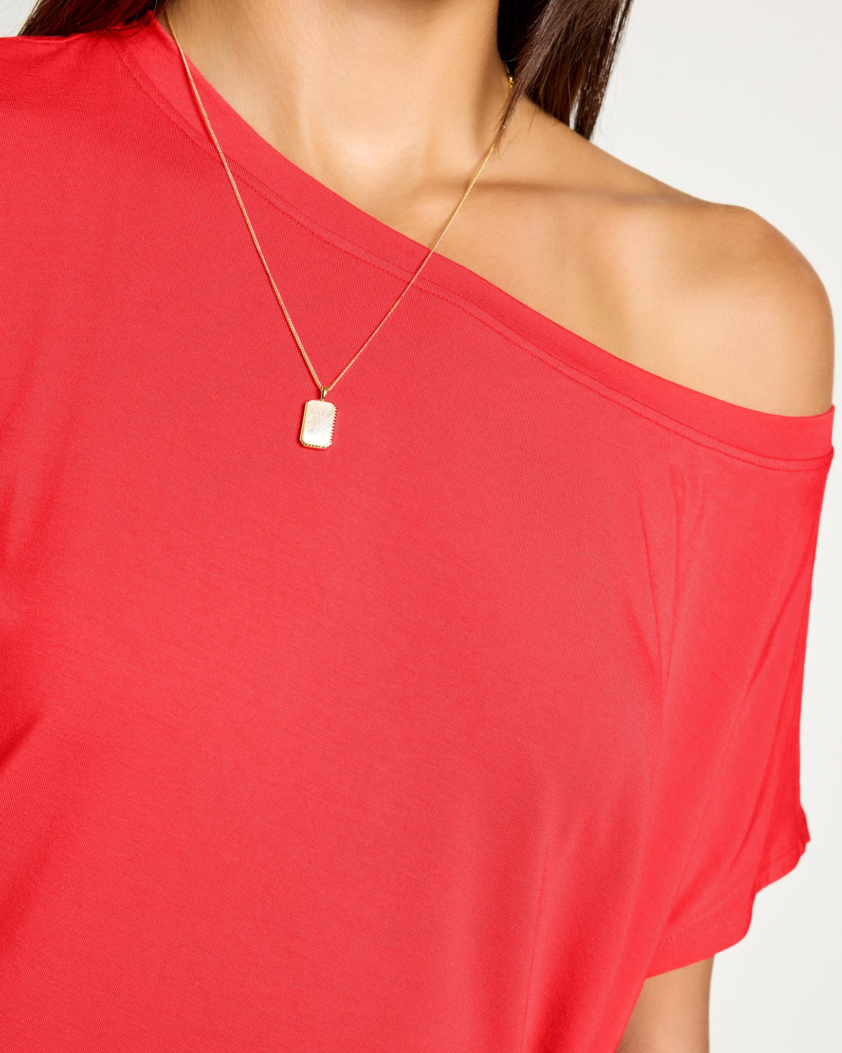 Pomegranate $|& SEAS Edgewater Off The Shoulder Tee - SOF Full Front