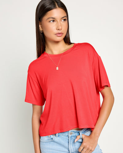 Pomegranate $|& SEAS Newport Cropped Tee - SOF Front