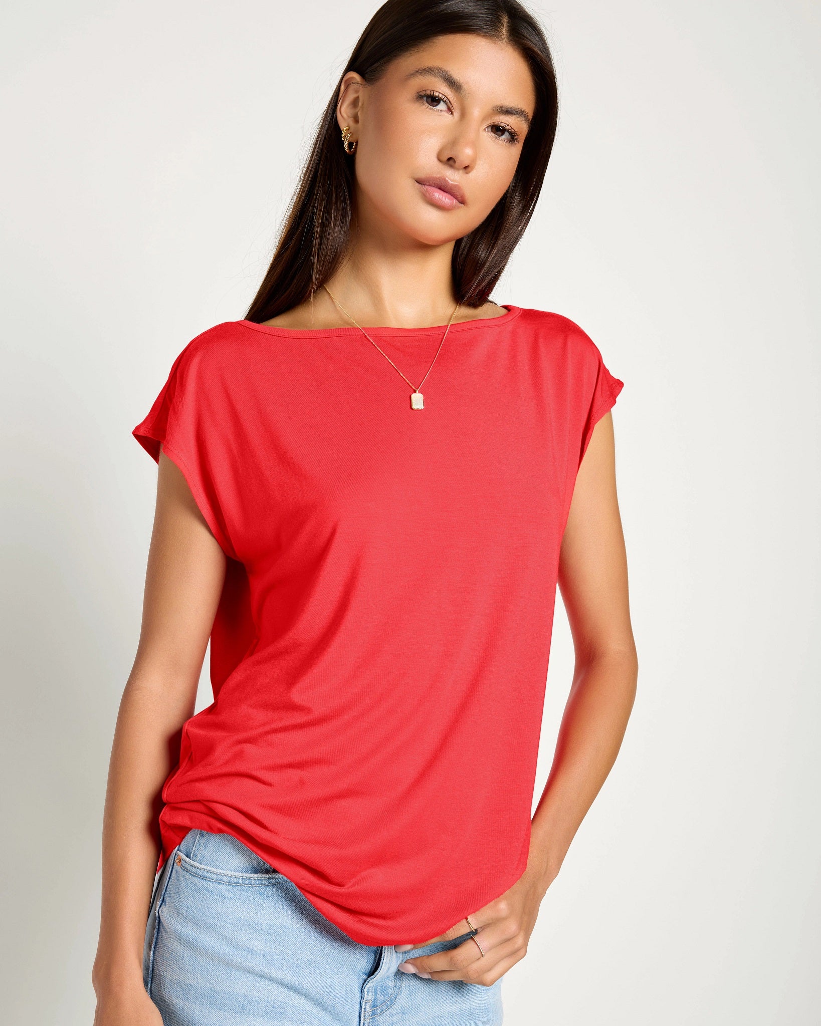 Pomegranate $|& SEAS Brentwood Boat Neck Top - SOF Front