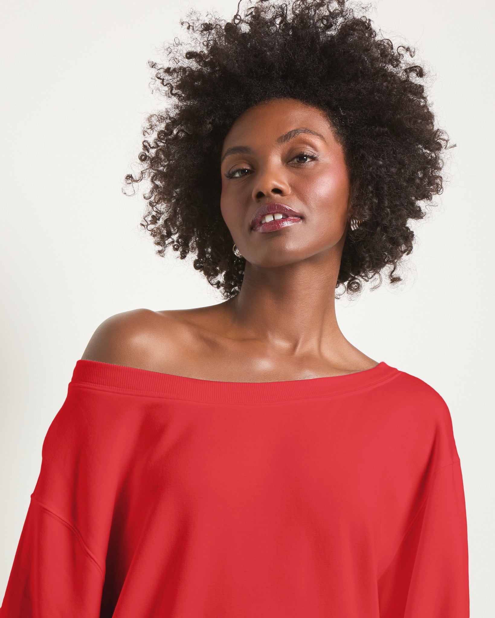 Pomegranate $|& SEAS Brooksville One Shoulder Sweatshirt - SOF Full Front