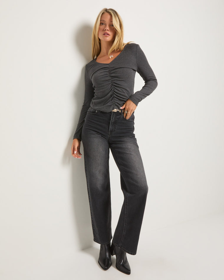Charcoal Grey $|& SEAS Oceanic Ruched Front Top - UGC On Fig