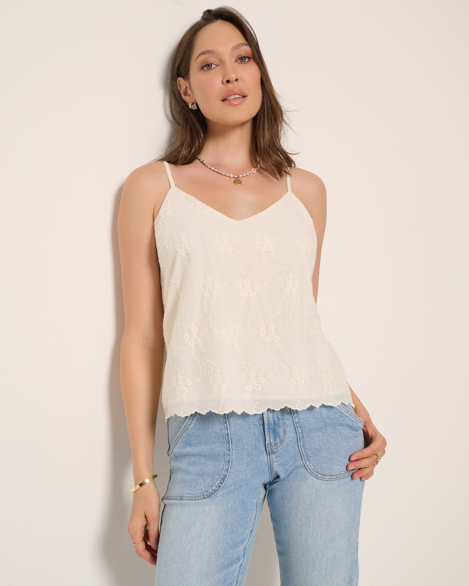 Cream $|& SEAS Radiance Eyelet Cami - SOF Front