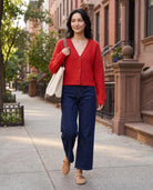 Pomegranate $|& SEAS Meadow V-Neck Cardigan - SOF Side