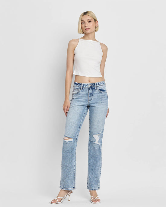 User-Friendly Blue $|& Lovervet Mid Rise Straight Leg Jeans - VOF Detail