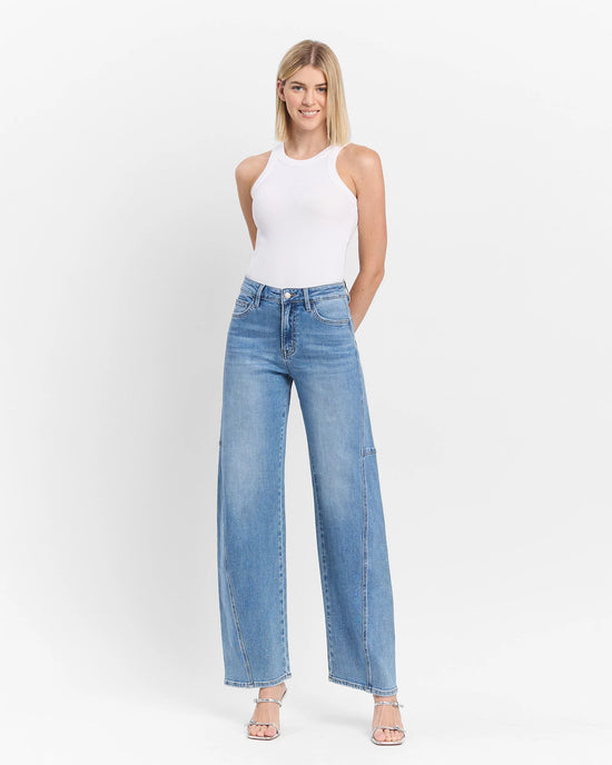 All Blues $|& Lovervet Super High Rise Wide Barrel Leg Jeans - VOF Detail