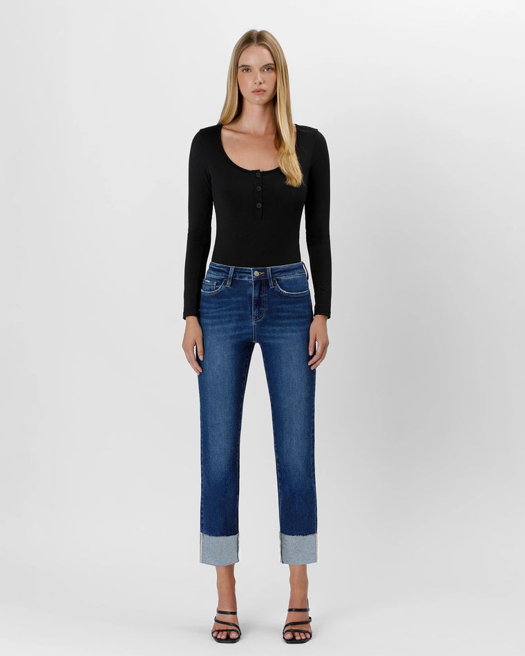 Sagacity Blue $|& Lovervet High Rise Cuffed Slim Straight Leg Jeans - VOF Detail