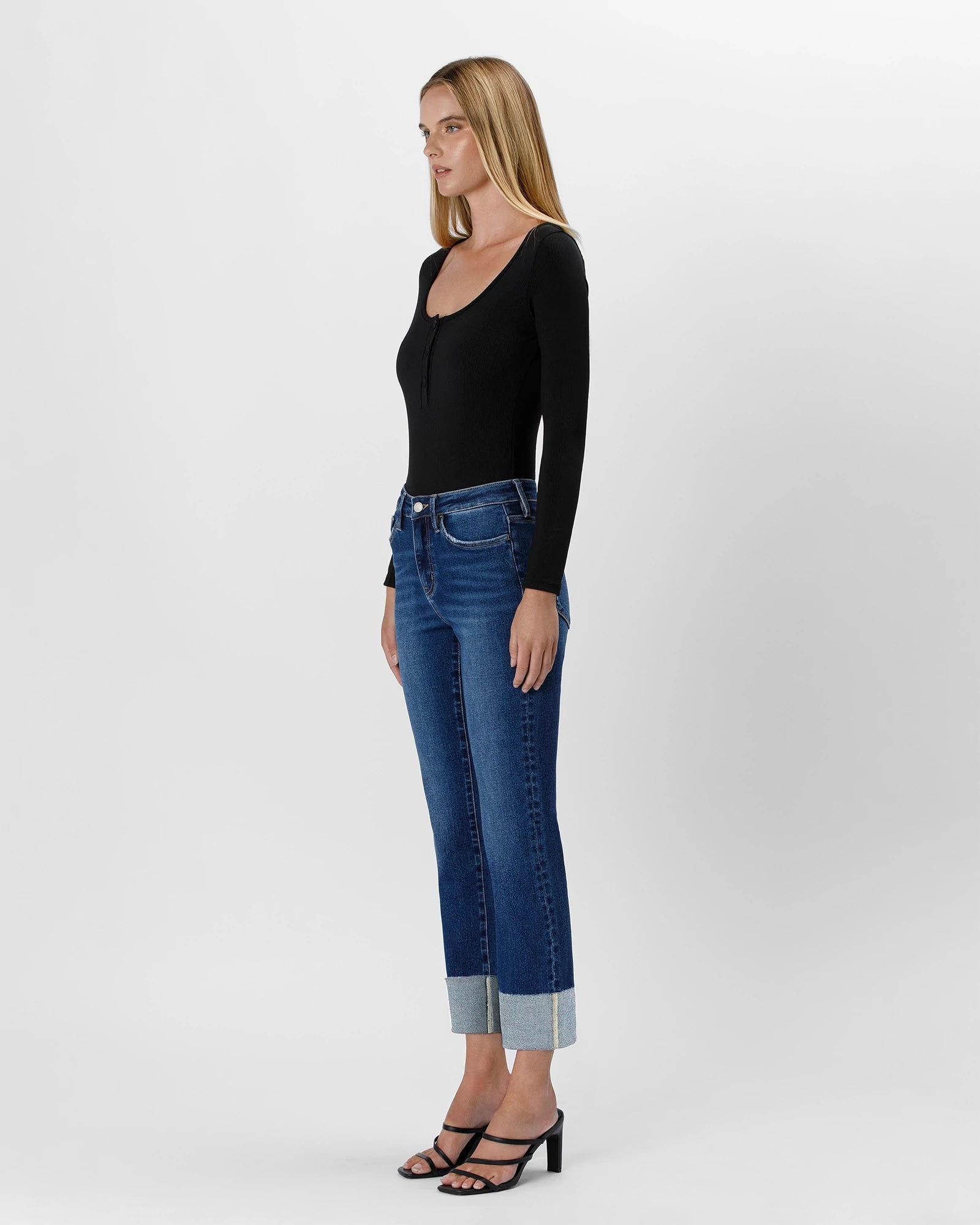 Sagacity $|& Lovervet Mid Rise Cuffed Slim Straight Leg Jeans - Hanger Front