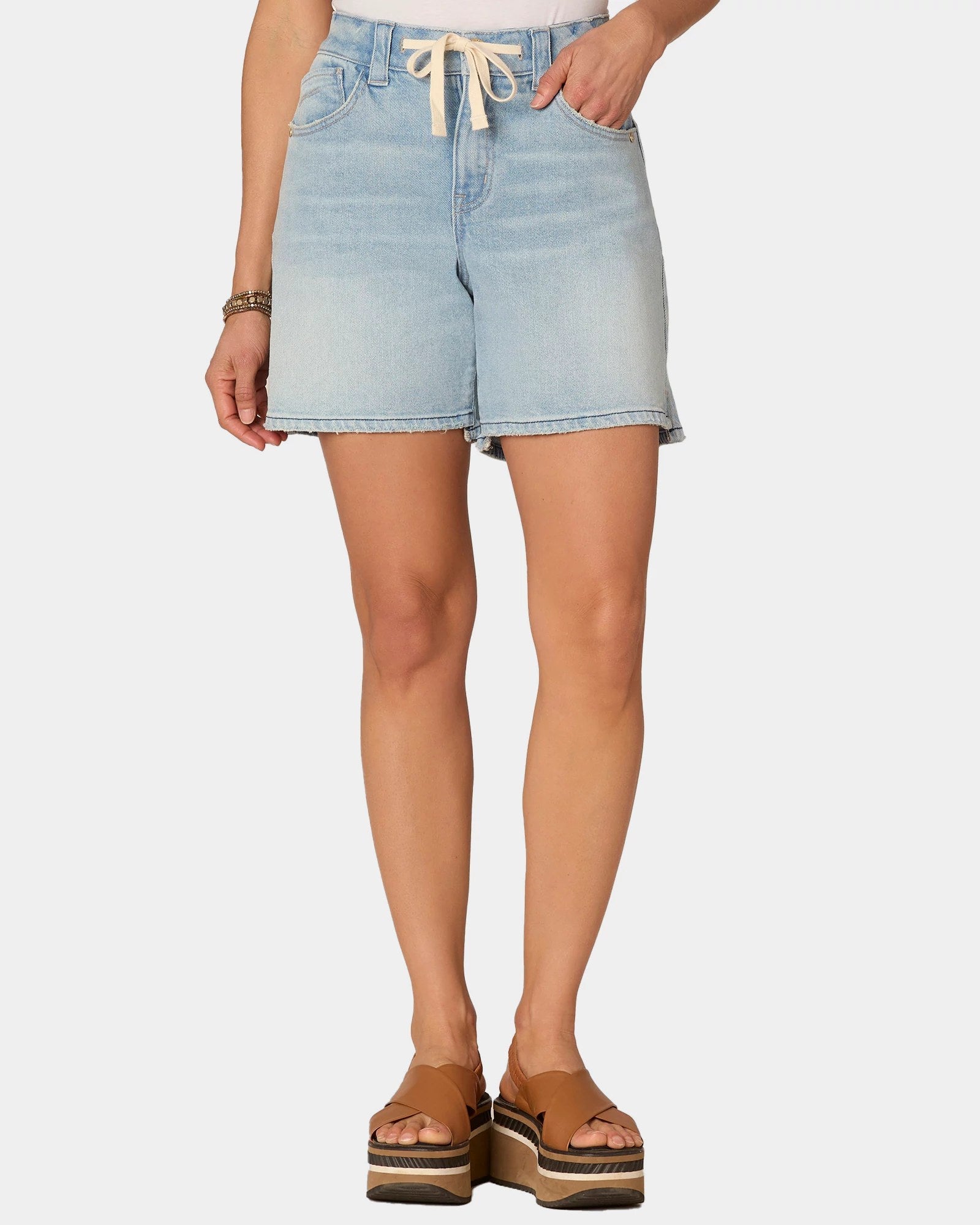 Light Blue Artisanal $|& Democracy Ableisure Skyrise Relaxed Short With Drawstring - VOF Detail