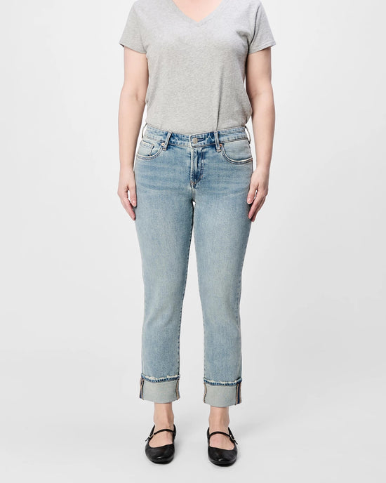 Halogen Blue $|& Dear John Blaire Mid Rise Cuffed Slim Straight Jeans - VOF Detail