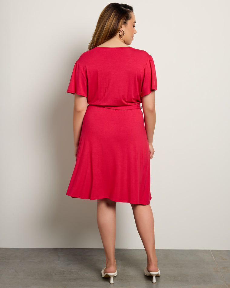 Red $|& Loveappella Solid Short Sleeve Wrap Dress - SOF Back