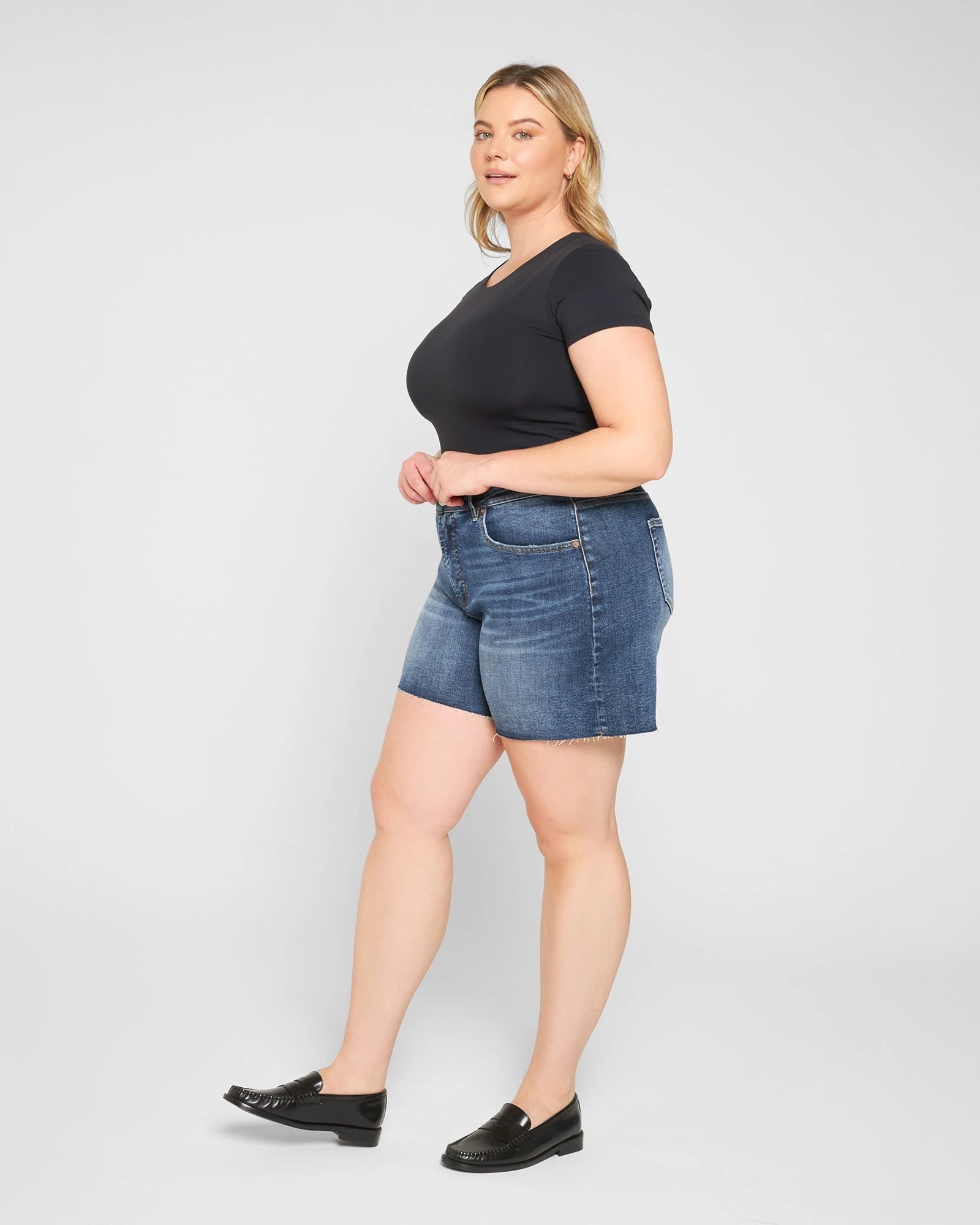 Dark Sea Blue $|& Mica Denim Super High Rise Shorts - Hanger Front