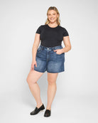 Dark Sea Blue $|& Mica Denim Super High Rise Shorts - VOF Detail