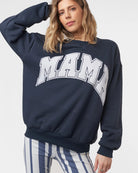 Navy Blazer $|& Project Social T Flocked Mama Sweatshirt - VOF Detail