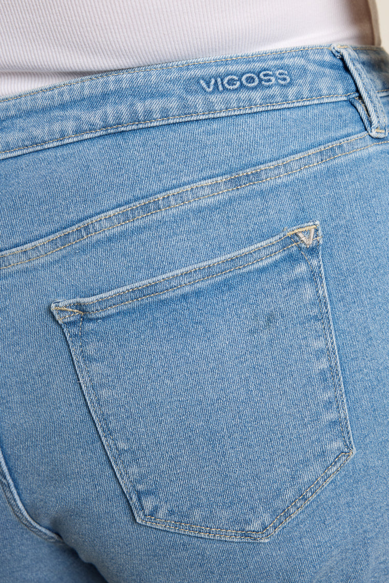 Light Wash Blue $|& Vigoss Flat Front Short - SOF Full Front