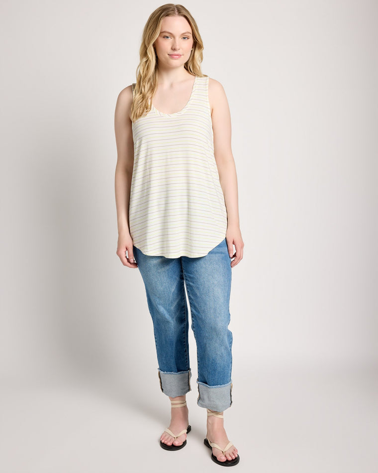 Lime/Birch Stripe $|& SEAS Surfside Stripe Scoop Tank - UGC On Fig