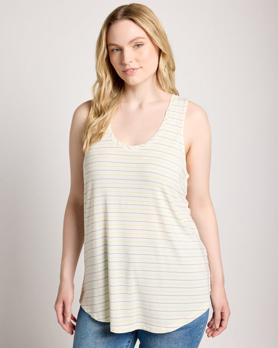 Lime/Birch Stripe $|& SEAS Surfside Stripe Scoop Tank - SOF Front