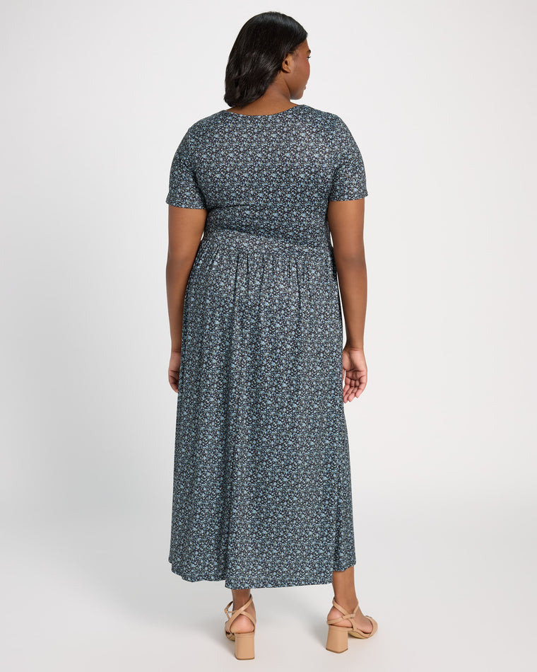 Dark Blue Floral $|& Mikarose Morgan Wrap Maxi Dress - SOF Back