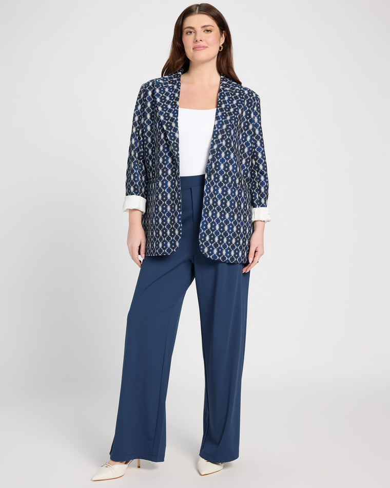 Navy Batiik Print Blue $|& Liverpool Button Front Boyfriend Blazer - UGC On Fig