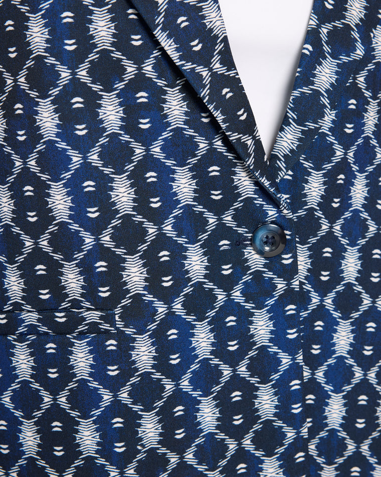 Navy Batiik Print Blue $|& Liverpool Button Front Boyfriend Blazer - SOF Full Front