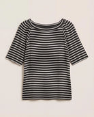 Black/White Stripe $|& SEAS Seabreeze Boat Neck Puff Sleeve Tee - Hanger Detail