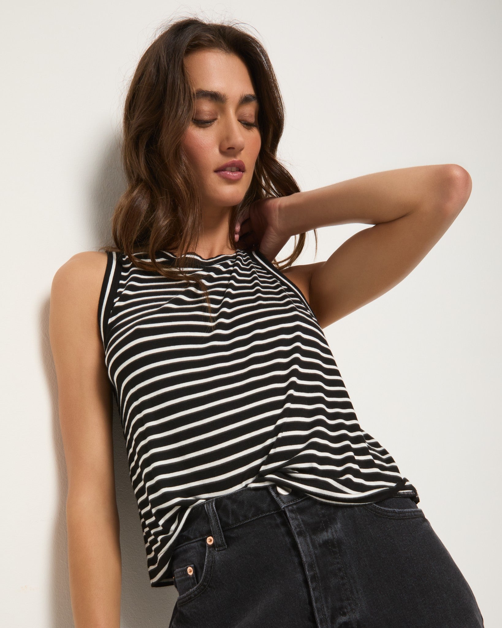 Black/White Stripe $|& SEAS Together Again Tank - SOF Front