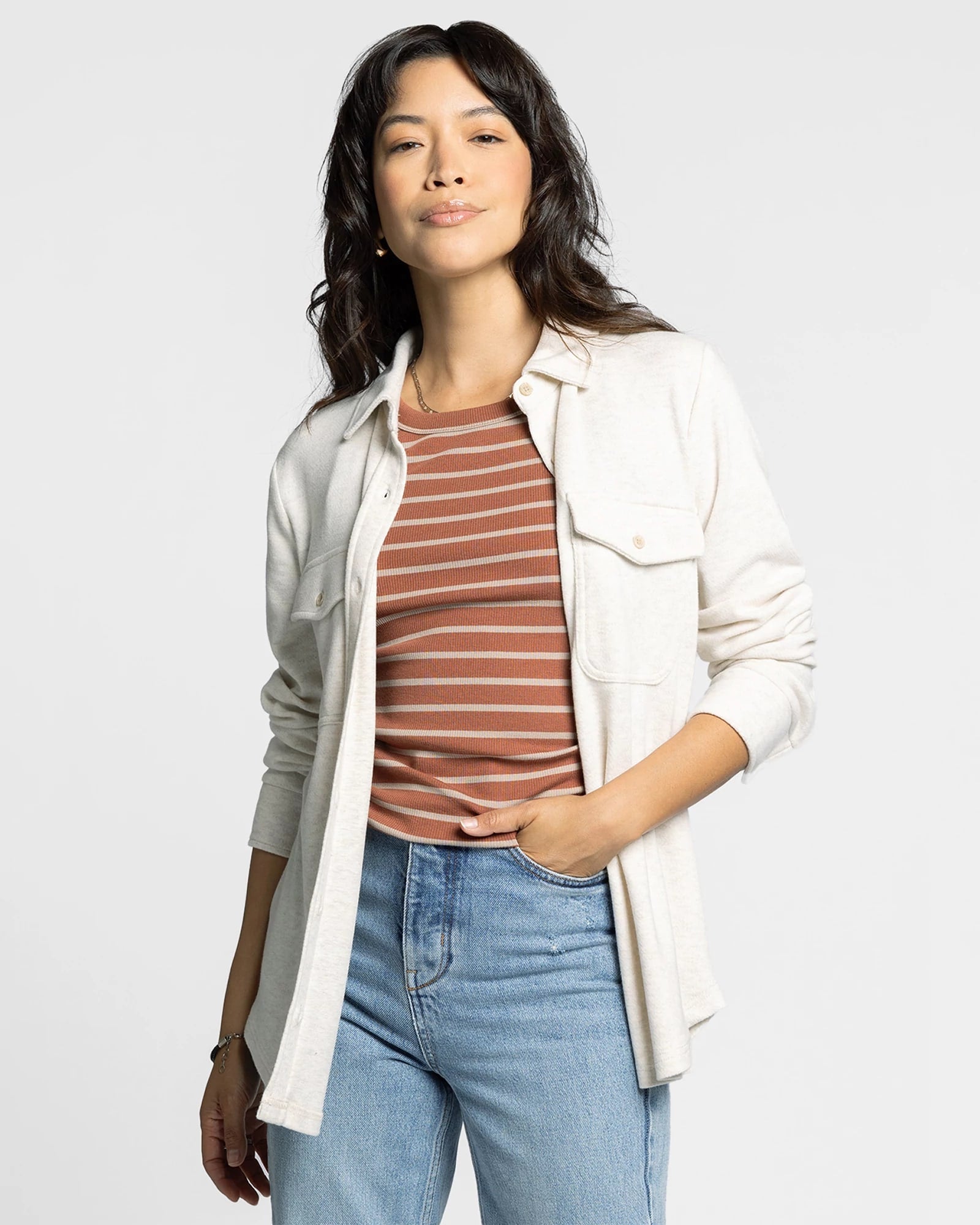 Heather Oatmeal $|& Thread & Supply Cassian Solid Shirt - VOF Detail