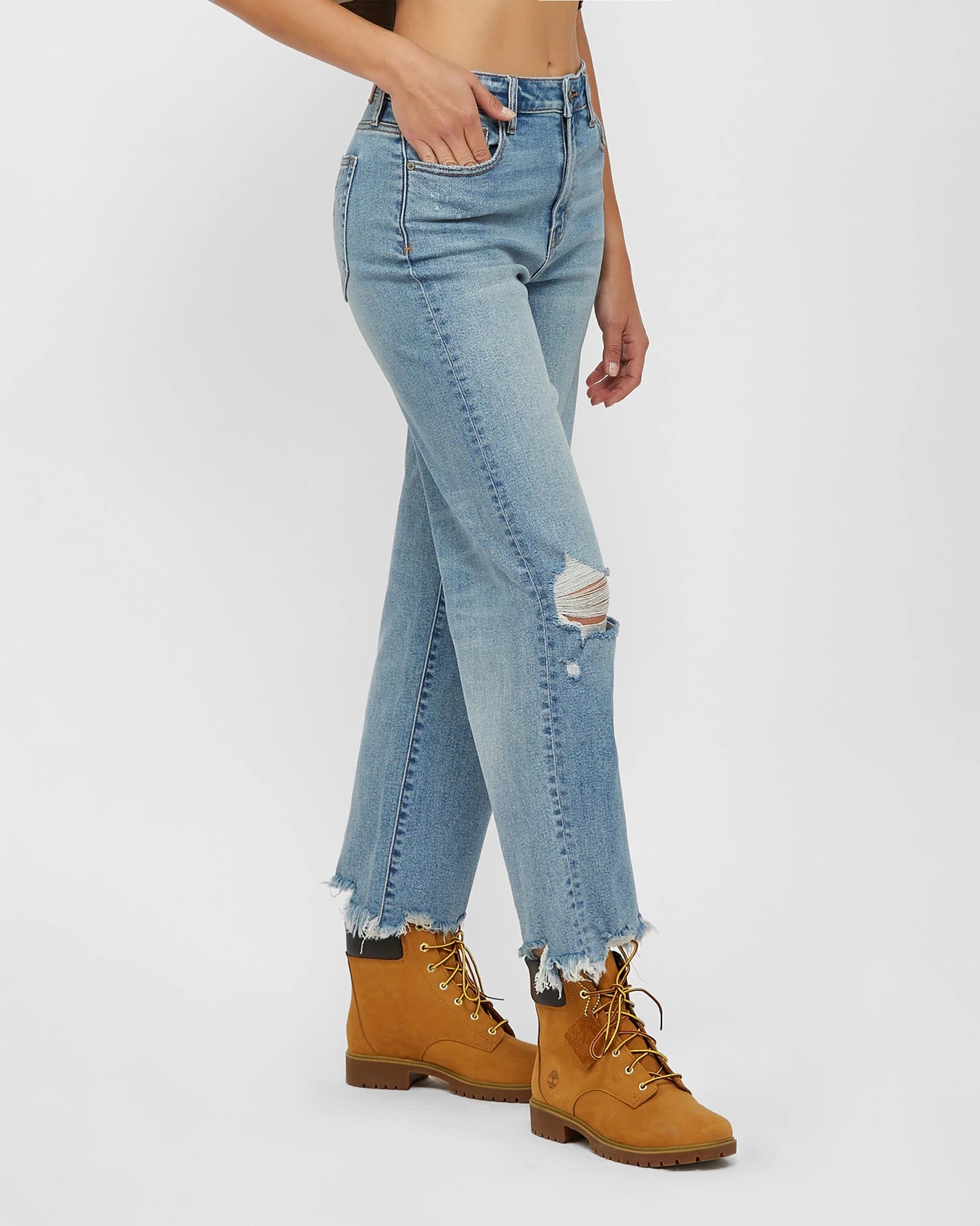 Medium Light $|& Hidden The Ella Wide Straight Leg Jeans - Hanger Front