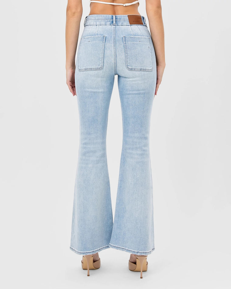 Light Wash Blue $|& Hidden The Happi Double Button Utility Flare Leg Jean - Hanger Side