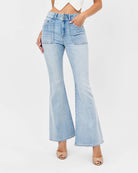 Light Wash $|& Hidden The Happi Double Button Utility Flare Leg Jean - VOF Detail