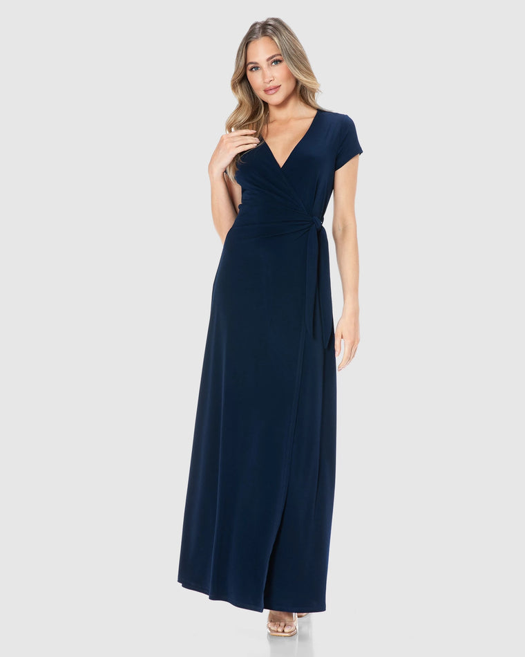 Navy $|& Brooklyn Isles Solid Wrap Maxi Dress - VOF Detail