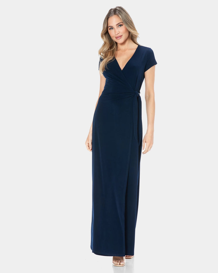 Navy $|& Brooklyn Isles Solid Wrap Maxi Dress - VOF Detail