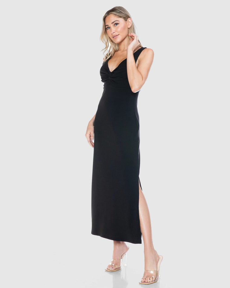 Black $|& Brooklyn Isles Ribbed Knot Detail Midi Dress - Hanger Front