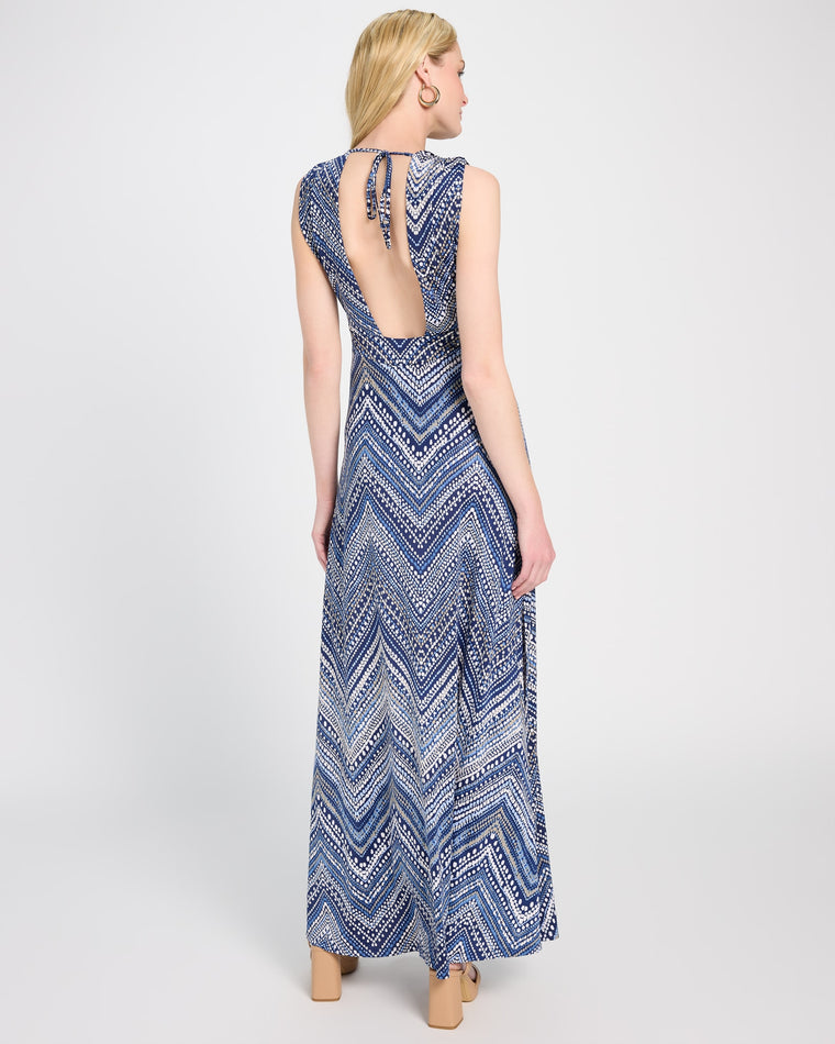Navy $|& Brooklyn Isles Printed Deep V Open Back Maxi Dress - SOF Back