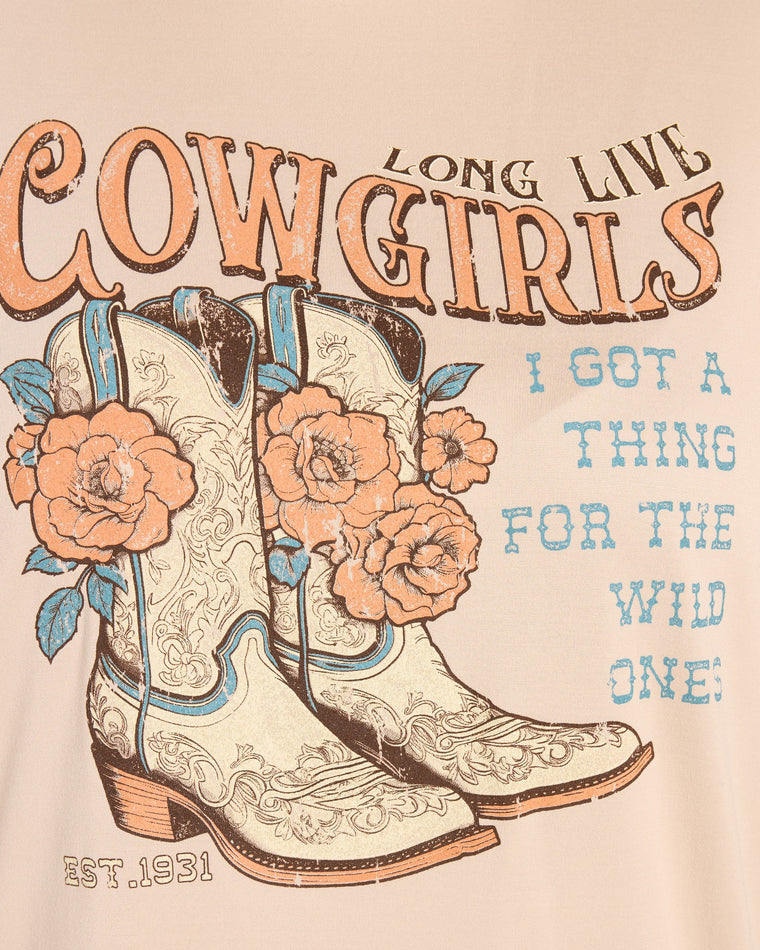 Taupe $|& Polagram Long Live Cowgirls Tee - SOF Full Front
