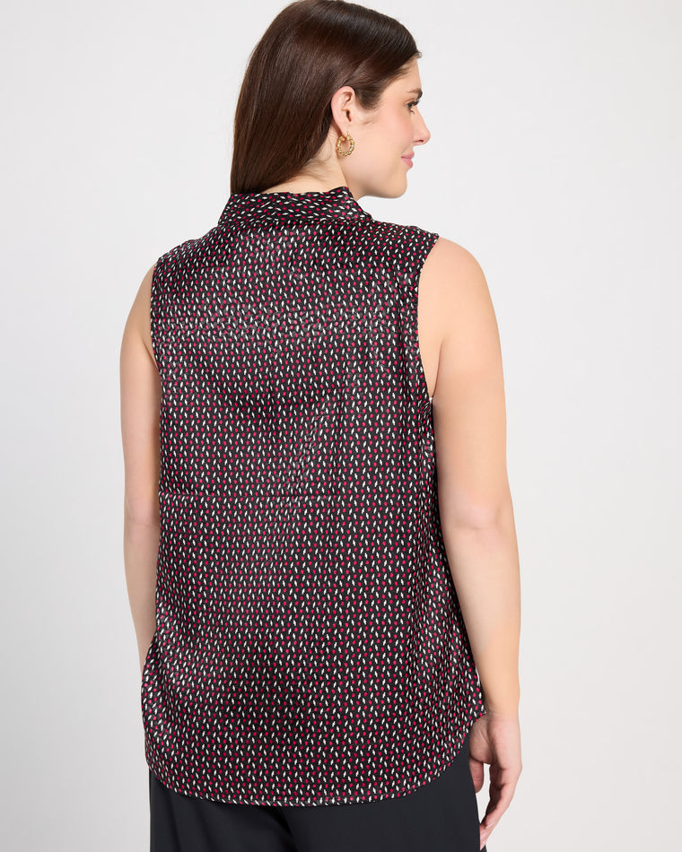 Star Ruby Dot Wine $|& Liverpool Sleeveless Pleated Neck Woven Blouse - SOF Back