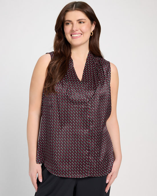 Star Ruby Dot $|& Liverpool Sleeveless Pleated Neck Woven Blouse - SOF Front