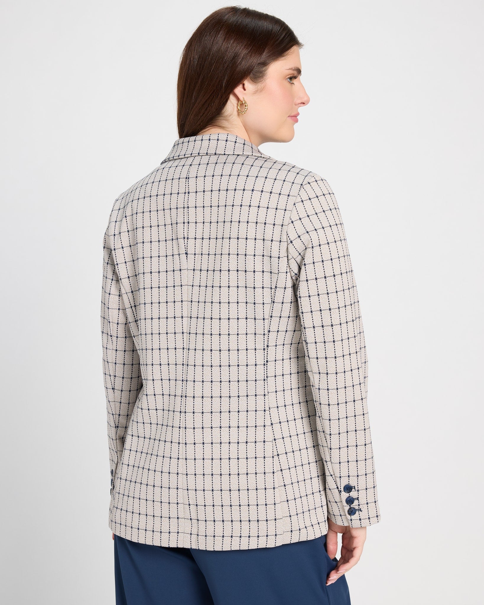 Navy Taupe Grid $|& Liverpool Fitted Blazer - SOF Back