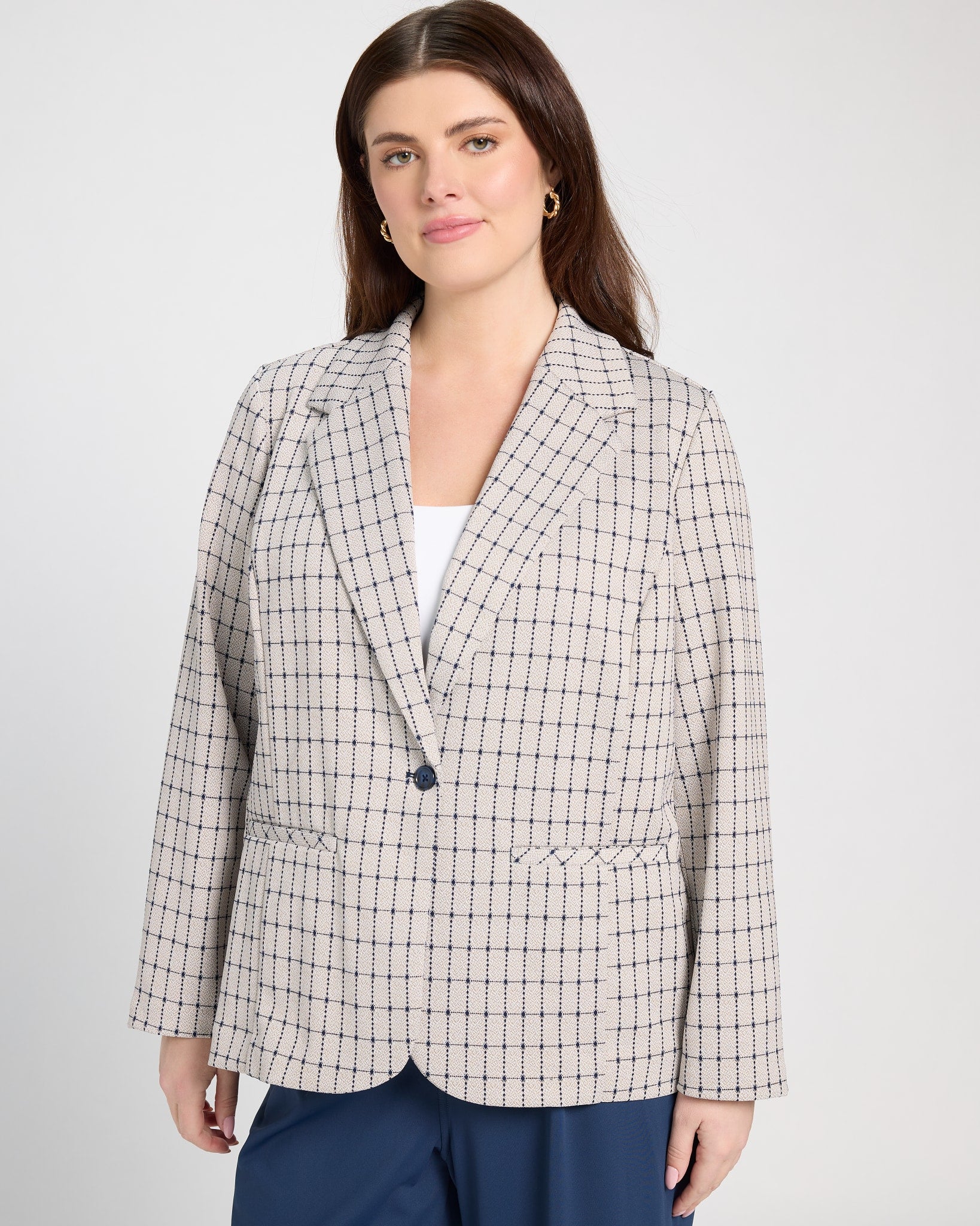 Navy Taupe Grid $|& Liverpool Fitted Blazer - SOF Front