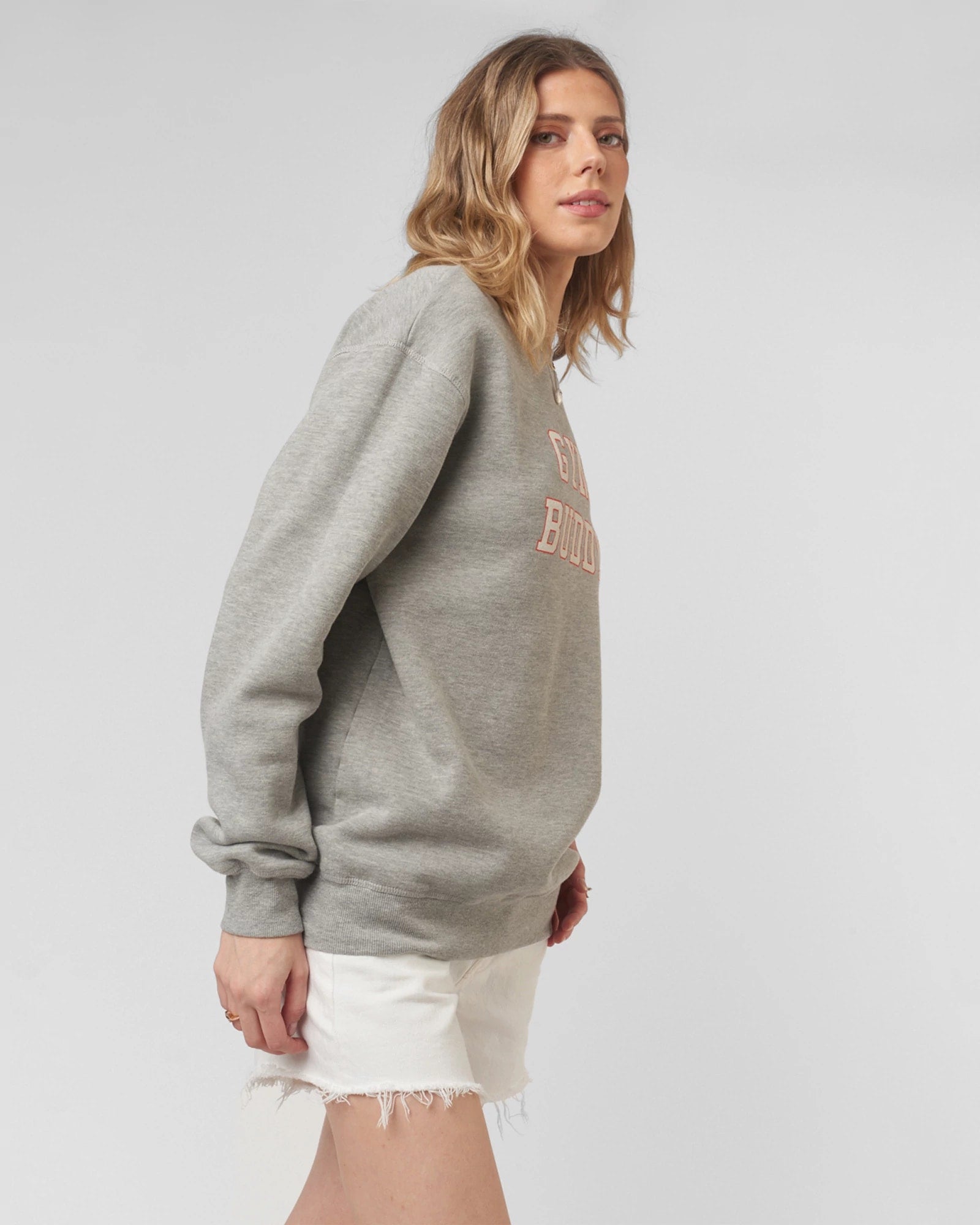 Heather Grey $|& Project Social T Gym/Drinking Buddies Reversible Sweatshirt - Hanger Front