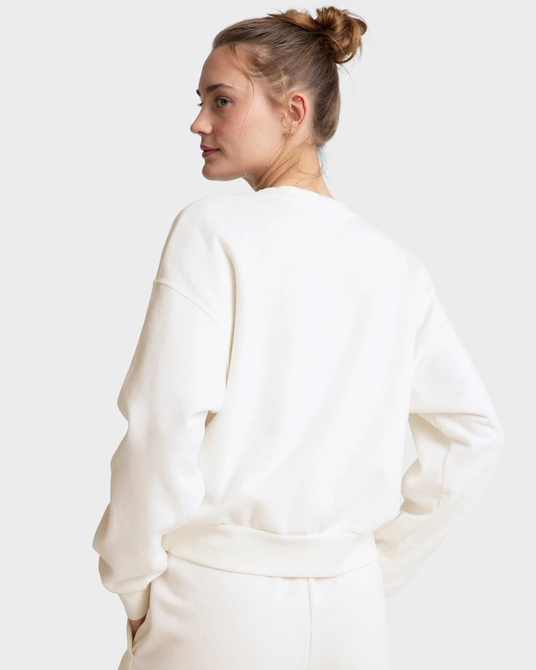 Fresh Snow $|& Beyond Yoga LuxeFleece Crewneck Sweatshirt - Hanger Side