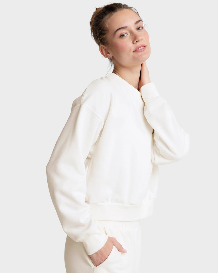 Fresh Snow $|& Beyond Yoga LuxeFleece Crewneck Sweatshirt - Hanger Front