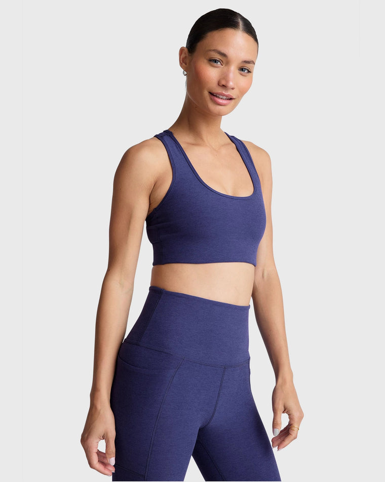 Eternal Blue Heather $|& Beyond Yoga Spacedye Simplicity Bra - Hanger Front