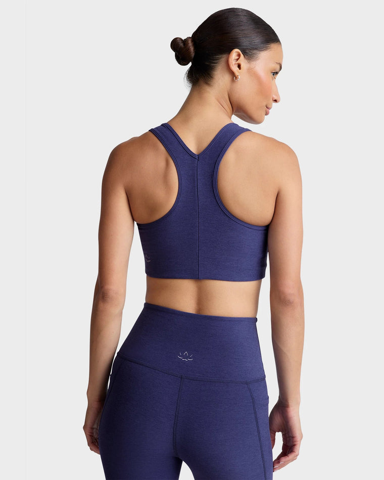 Eternal Blue Heather $|& Beyond Yoga Spacedye Simplicity Bra - Hanger Side