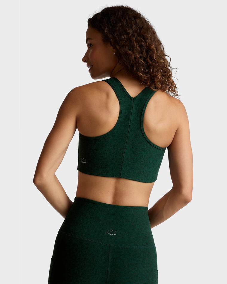 Dark Spruce Heather $|& Beyond Yoga Spacedye Simplicity Bra - Hanger Side
