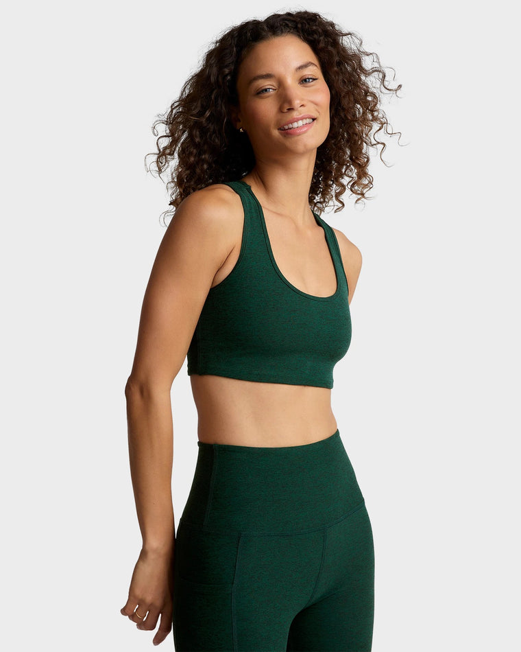 Dark Spruce Heather $|& Beyond Yoga Spacedye Simplicity Bra - Hanger Front