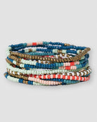 Teal/Poppy $|& Ink + Alloy Seed Bead Stretch Bracelets - Set of 10 - VOF Detail