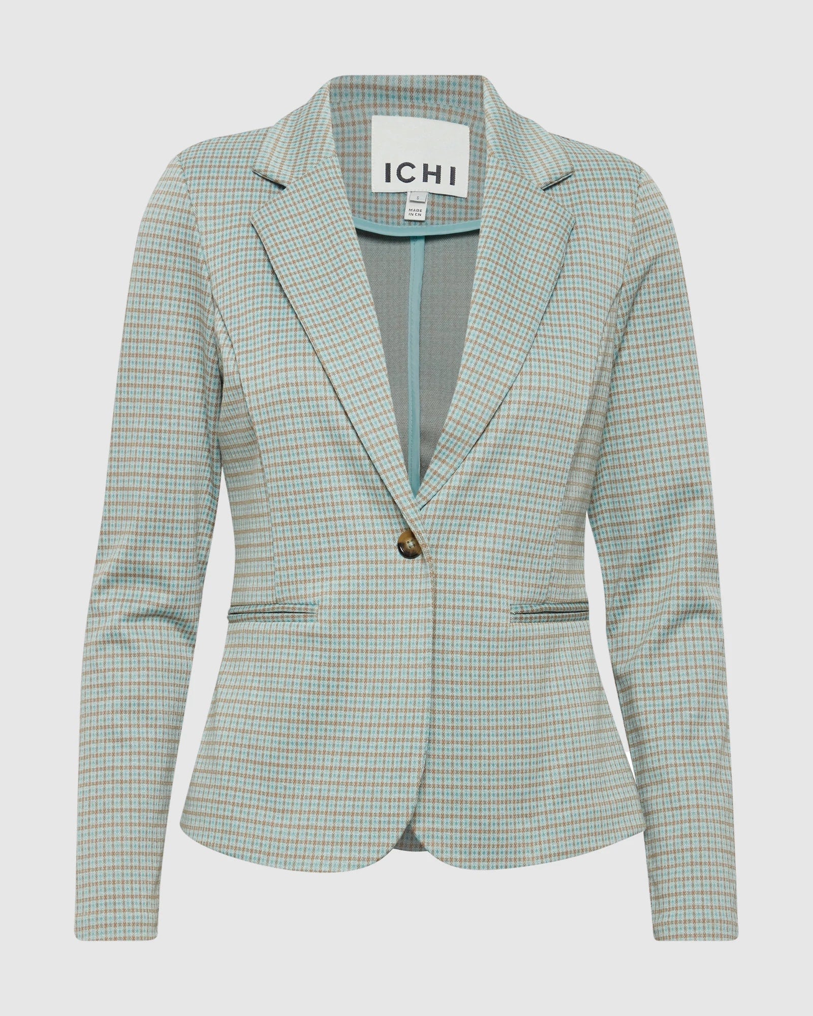 Ether Check Print $|& ICHI Kate Knit Blazer - VOF Detail