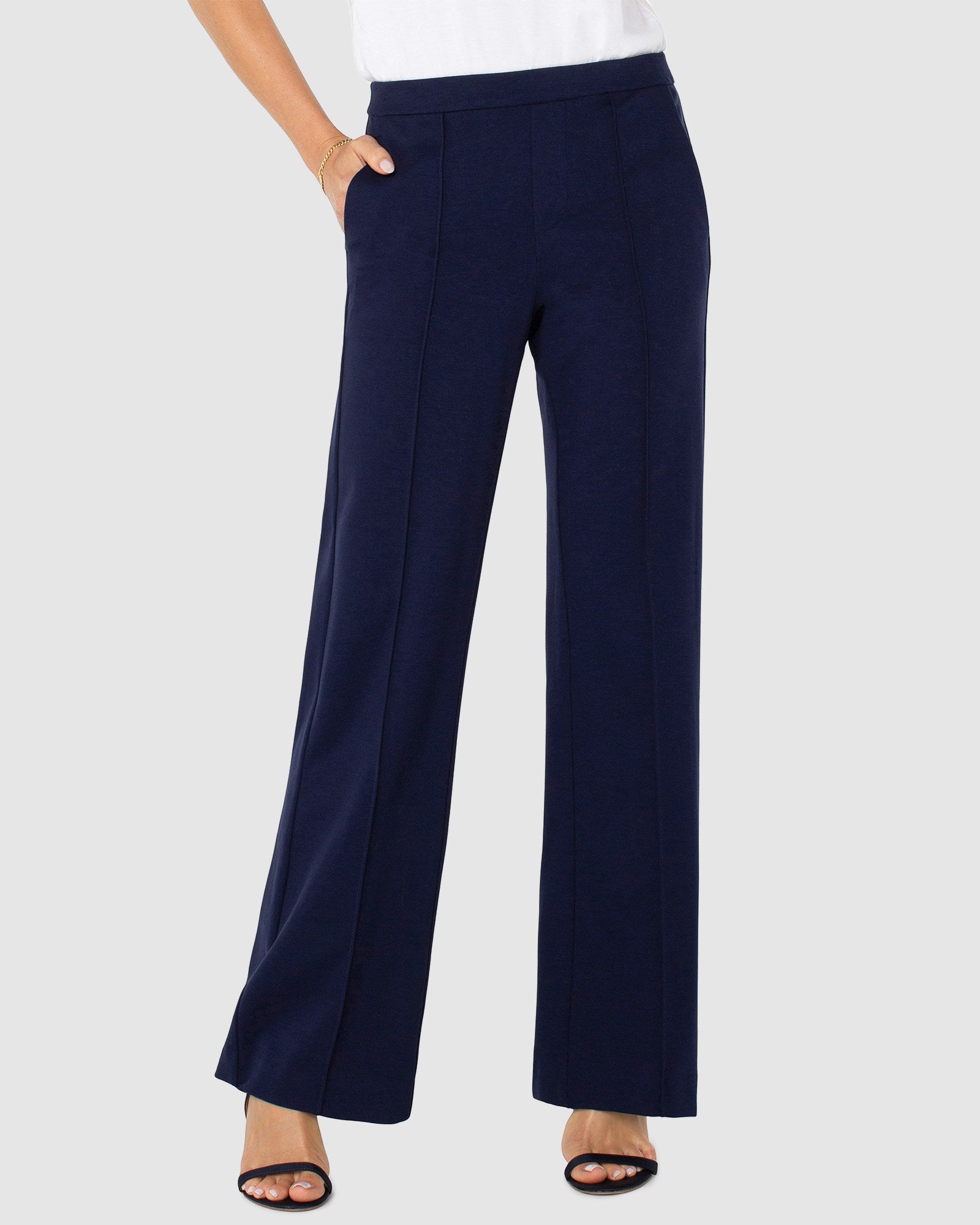 Liverpool Pull-On Wide Leg Trousers - Comfy & Wrinkle-Resistant