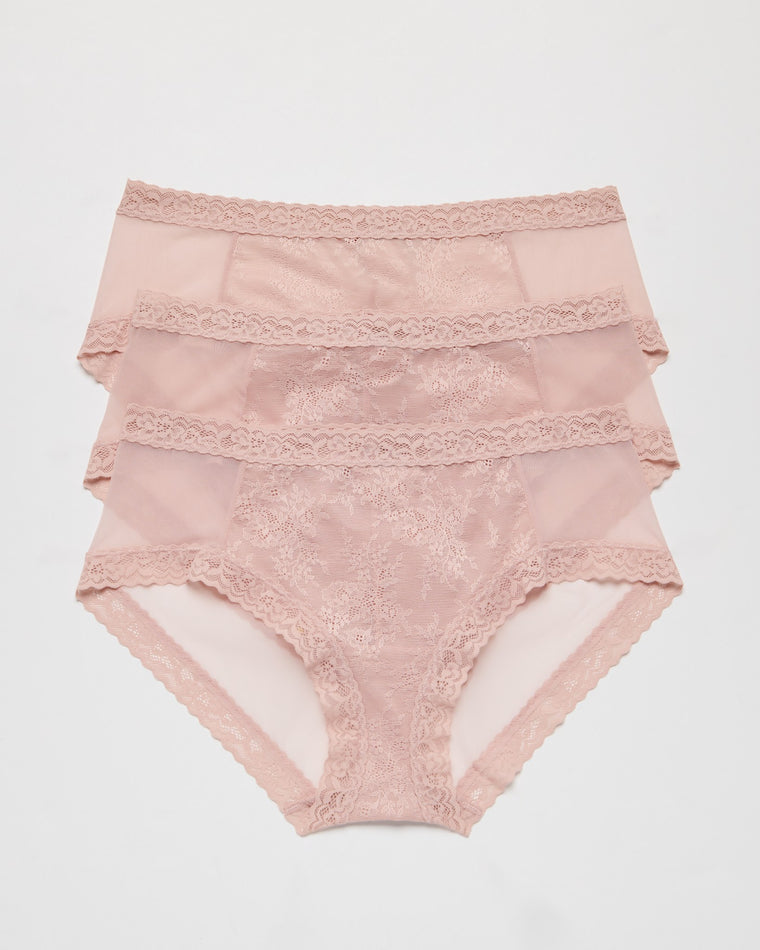 Rose Beige $|& Natori Escape Girl Brief 3 Pack - Hanger Detail